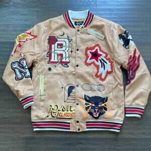 Reason Tan Bomber Jacket with Red and Black Accents